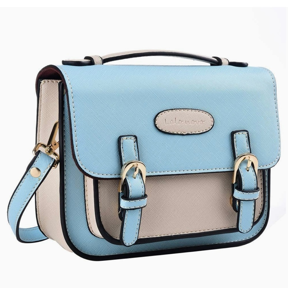 LALO NOVO Leather Retro Blue and Cream leather Women's Bag NWOT